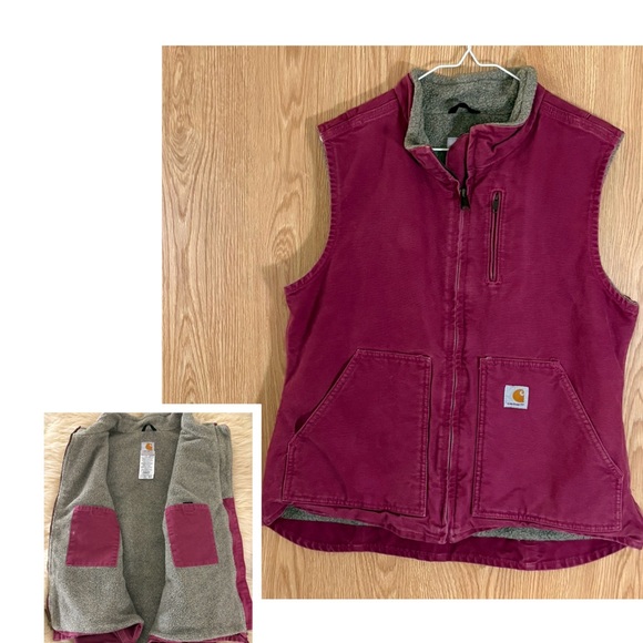 Carhartt Jackets & Blazers - Carhartt Dark Pink Duck Canvas Sherpa Lining Waterproof Outdoor Work Vest